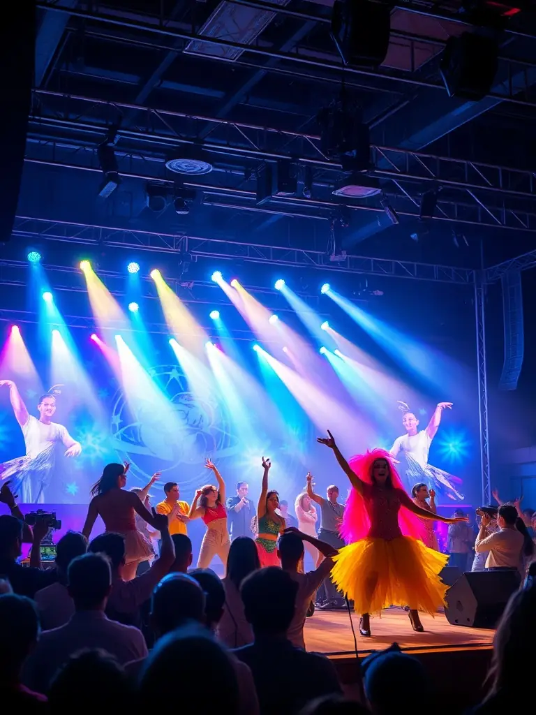 A dynamic image of performers interacting with the audience during a BETON BRUME event, highlighting the organization's focus on creating participatory artistic experiences.